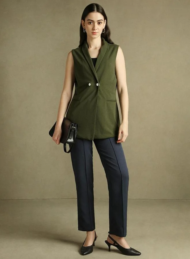 Dennis Lingo Solid Button Sleeveless Slim Fit Blazer