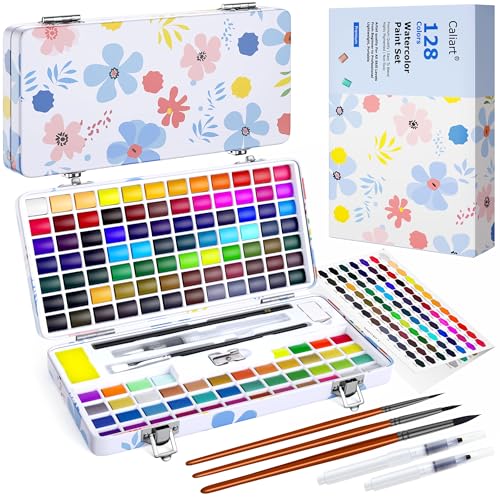 Caliart 128 Colors Watercolor Paint Set Portable, for Adults Artists Professionals Teen Girls Boys Beginners, Art Supplies Watercolor Painting Kit Sketch Coloring Drawing Christmas Gifts - Image 1