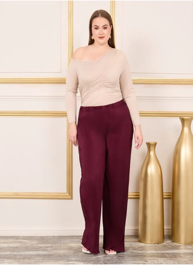 ستايلي Plus Asymmetric Neck Ruched Detail Bodysuit