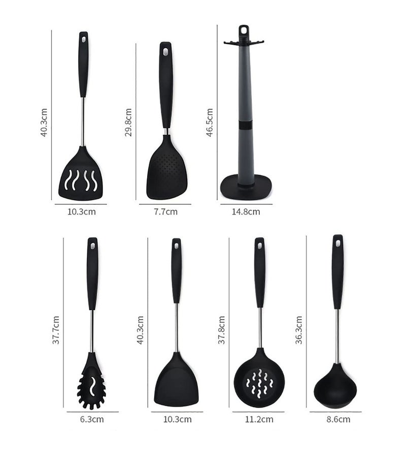 FS COOL FS COOL 38 CM Kitchen Ladle Strainer Set of Large Slotted Spoon with High Heat Resistant BPA Free Non Stick Cooking Skimmers for Draining FryingBlack Set of 1  - Image 2