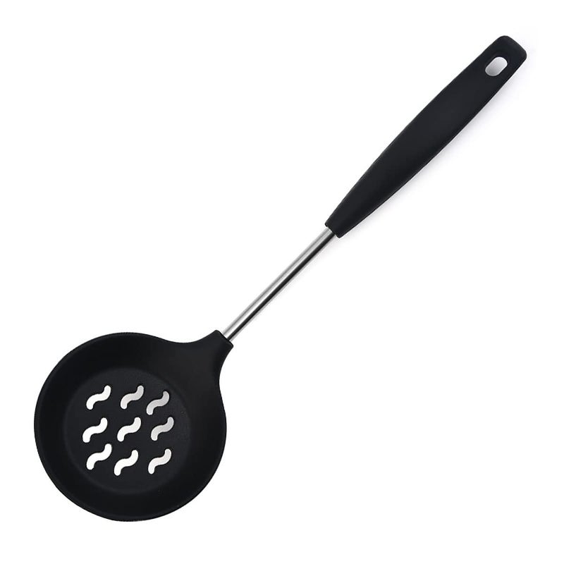 FS COOL FS COOL 38 CM Kitchen Ladle Strainer Set of Large Slotted Spoon with High Heat Resistant BPA Free Non Stick Cooking Skimmers for Draining FryingBlack Set of 1  - Image 1
