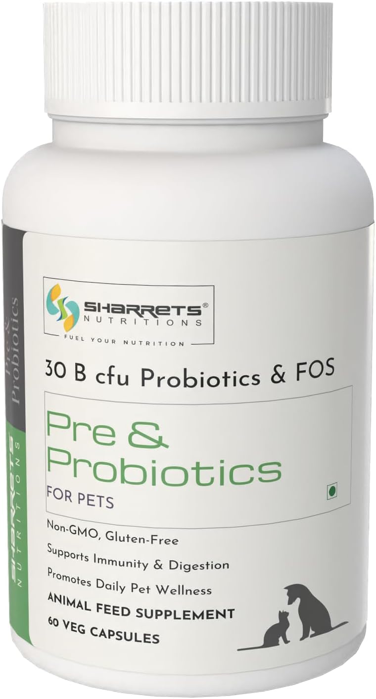 Sharrets Pre and Probiotics Immunity Digestive Gut Health Supplement for Dogs/Pets, 60 Capsules - Image 1