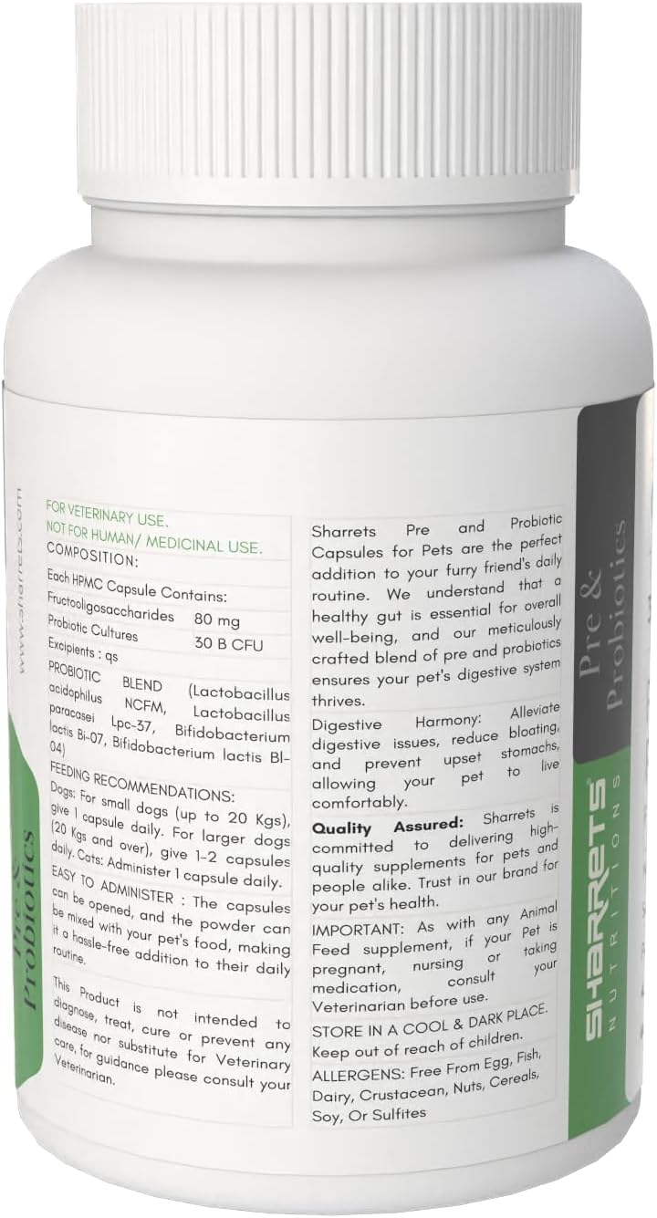 Sharrets Pre and Probiotics Immunity Digestive Gut Health Supplement for Dogs/Pets, 60 Capsules - Image 4