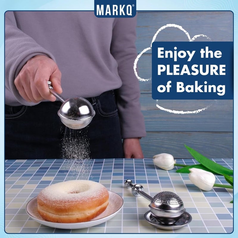 MARKQ Dusting Wand for Sugar, Flour and Spices – 18/8 Stainless Steel, Spring-Operated Handle for One-Handed Operation – Professional Baking Tool – Pack of 1 - Image 5