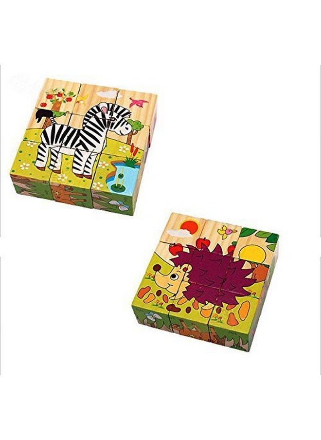 Vibgyor Vibes Vibgyor Vibes Early Age 6 in 1 Wood Block Puzzles for Small Kids (Wild Animals Theme), Multi Color  - Image 3