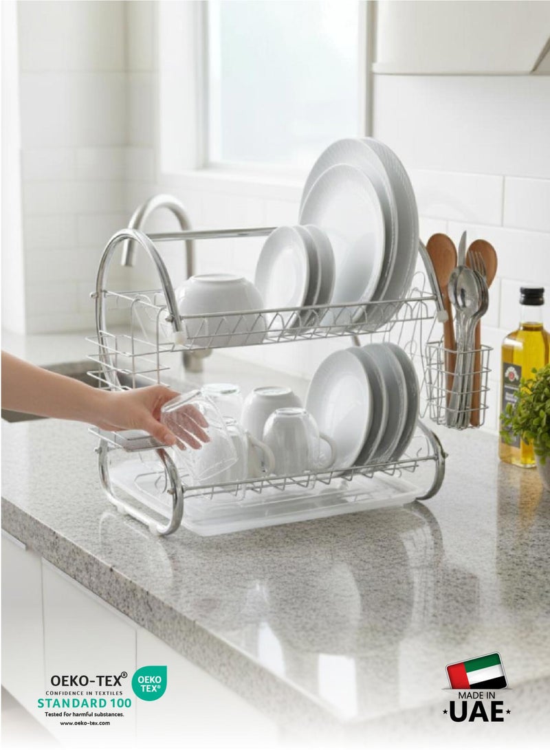 REST Rustproof Stainless Steel 2 Tier Dish Drying Rack, Dish Rack with Stable Footpad, Utensil & Cup Holders, Automatic Drainage Drainboard Large Capacity for Small Kitchen Silver - Image 5