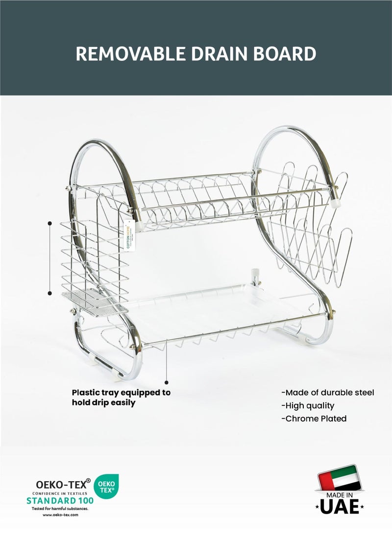 REST Rustproof Stainless Steel 2 Tier Dish Drying Rack, Dish Rack with Stable Footpad, Utensil & Cup Holders, Automatic Drainage Drainboard Large Capacity for Small Kitchen Silver - Image 4