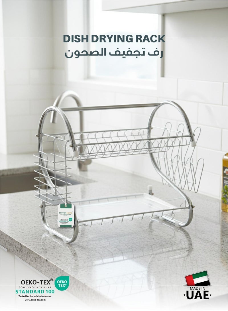 REST Rustproof Stainless Steel 2 Tier Dish Drying Rack, Dish Rack with Stable Footpad, Utensil & Cup Holders, Automatic Drainage Drainboard Large Capacity for Small Kitchen Silver - Image 2
