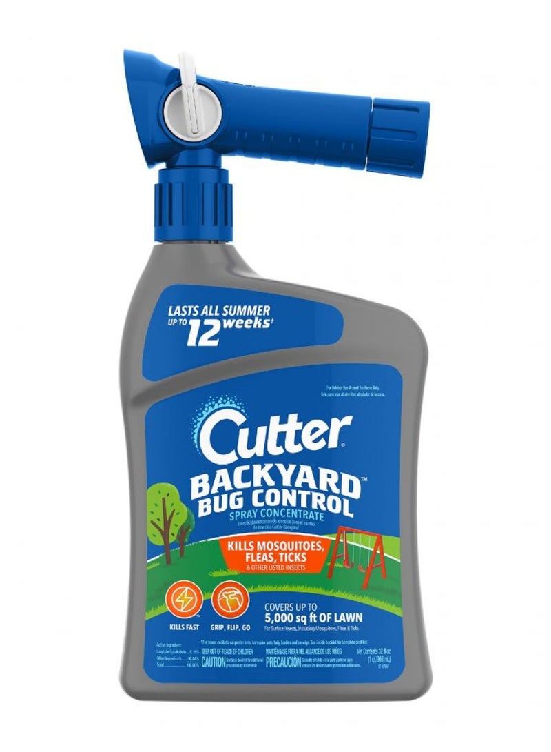 Cutter رذاذ مركز للتحكم في الحشرات في الفناء الخلفي، طارد للبعوض، يقتل البعوض والبراغيث والنمل المدرج، 32 أونصة سائلة - Image 1