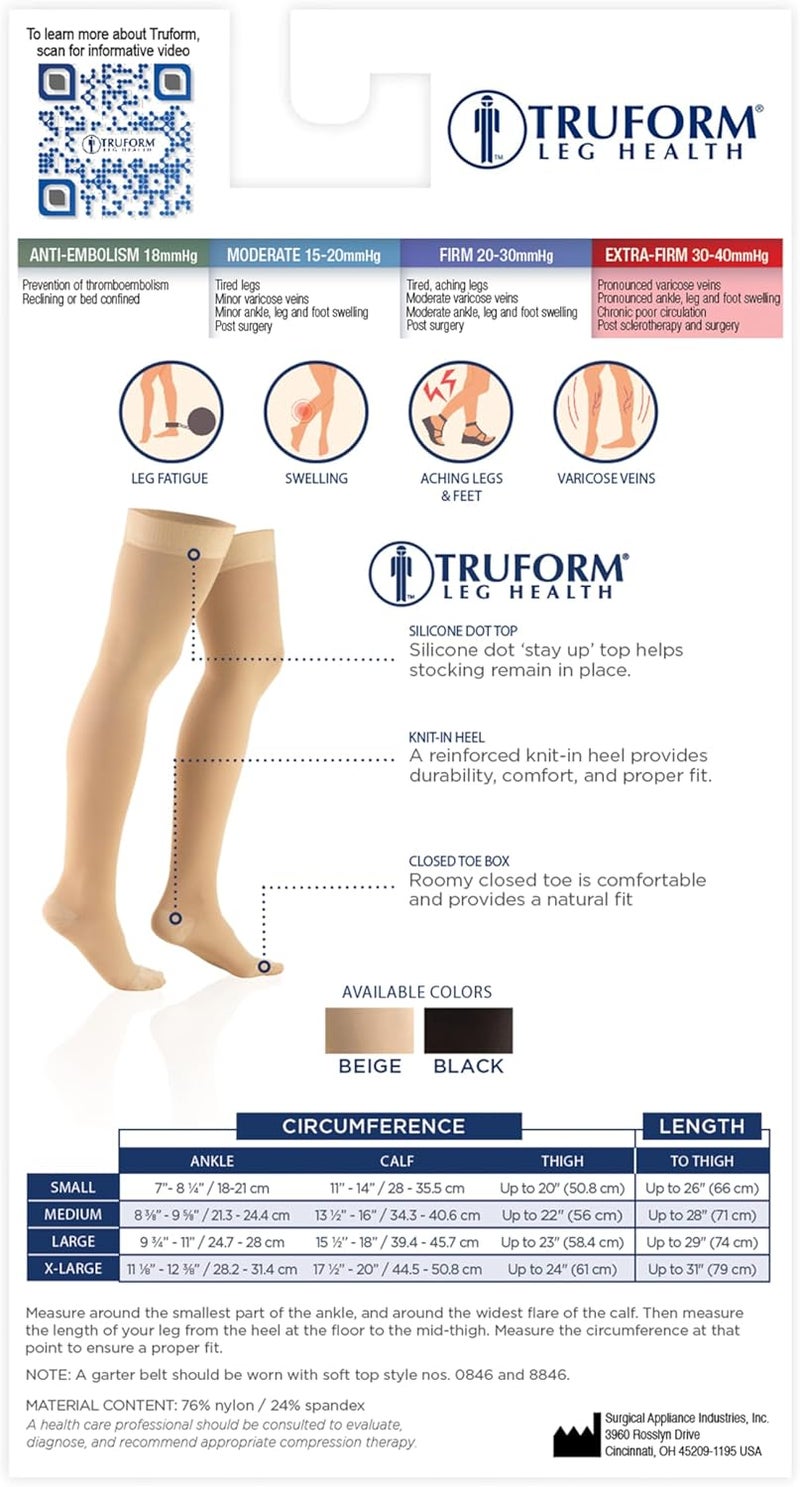Truform جوارب ضغط Truform 30-40 مم زئبقي للرجال والنساء، بطول فخذ، تصميم رأس نقطي، أصابع مغلقة، سوداء، كبيرة - Image 5