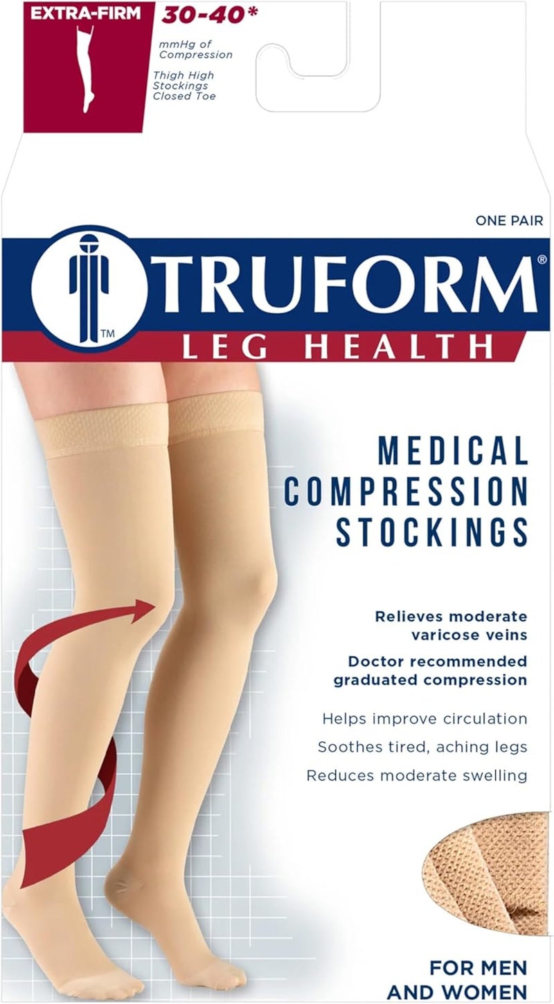 Truform جوارب ضغط Truform 30-40 مم زئبقي للرجال والنساء، بطول فخذ، تصميم رأس نقطي، أصابع مغلقة، سوداء، كبيرة - Image 4