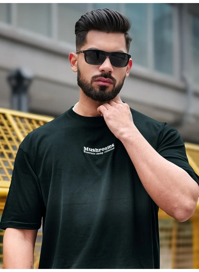 مانياك تيشيرت قطن رجالي مانياك بطبعة فطر حمضي بياقة دائرية وأكمام ثلاثة أرباع لون كحلي