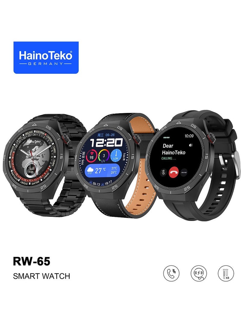 Haino Teko HainoTeko GT5 Pro Smartwatch RW-65 with Large Screen AMOLED Display Built-In Voice Assistant 3 Pair Premium Quality Straps and Charging Cable Designed For Men Black  - Image 1