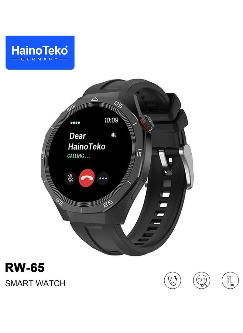 Haino Teko HainoTeko GT5 Pro Smartwatch RW-65 with Large Screen AMOLED Display Built-In Voice Assistant 3 Pair Premium Quality Straps and Charging Cable Designed For Men Black  - Image 2