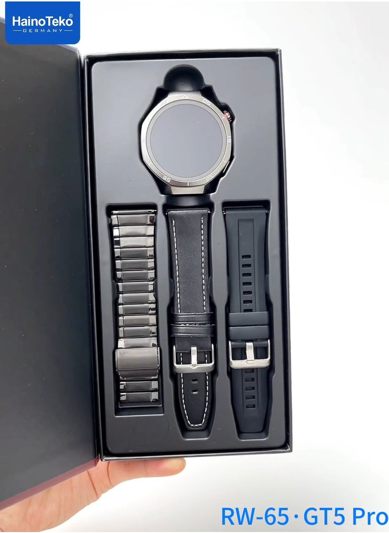 Haino Teko HainoTeko GT5 Pro Smartwatch RW-65 with Large Screen AMOLED Display Built-In Voice Assistant 3 Pair Premium Quality Straps and Charging Cable Designed For Men Black  - Image 3