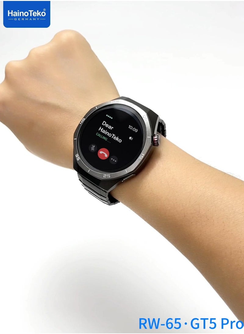 Haino Teko HainoTeko GT5 Pro Smartwatch RW-65 with Large Screen AMOLED Display Built-In Voice Assistant 3 Pair Premium Quality Straps and Charging Cable Designed For Men Black  - Image 4