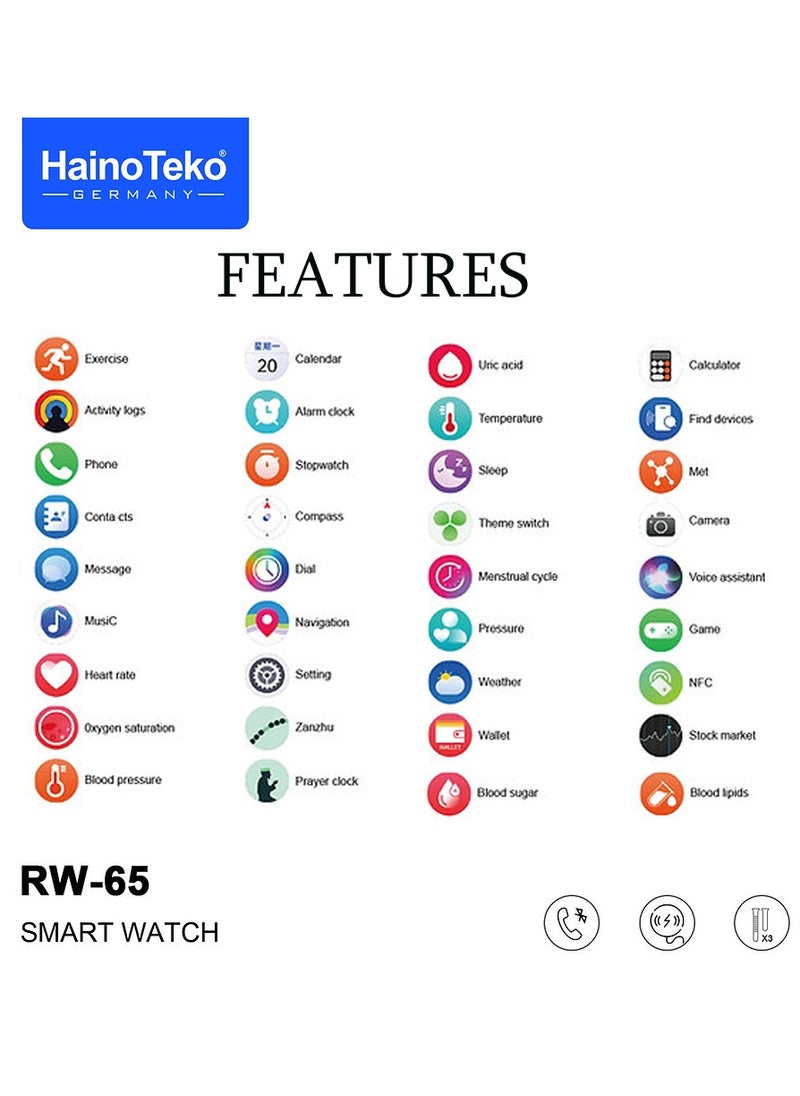 Haino Teko HainoTeko GT5 Pro Smartwatch RW-65 with Large Screen AMOLED Display Built-In Voice Assistant 3 Pair Premium Quality Straps and Charging Cable Designed For Men Black  - Image 5