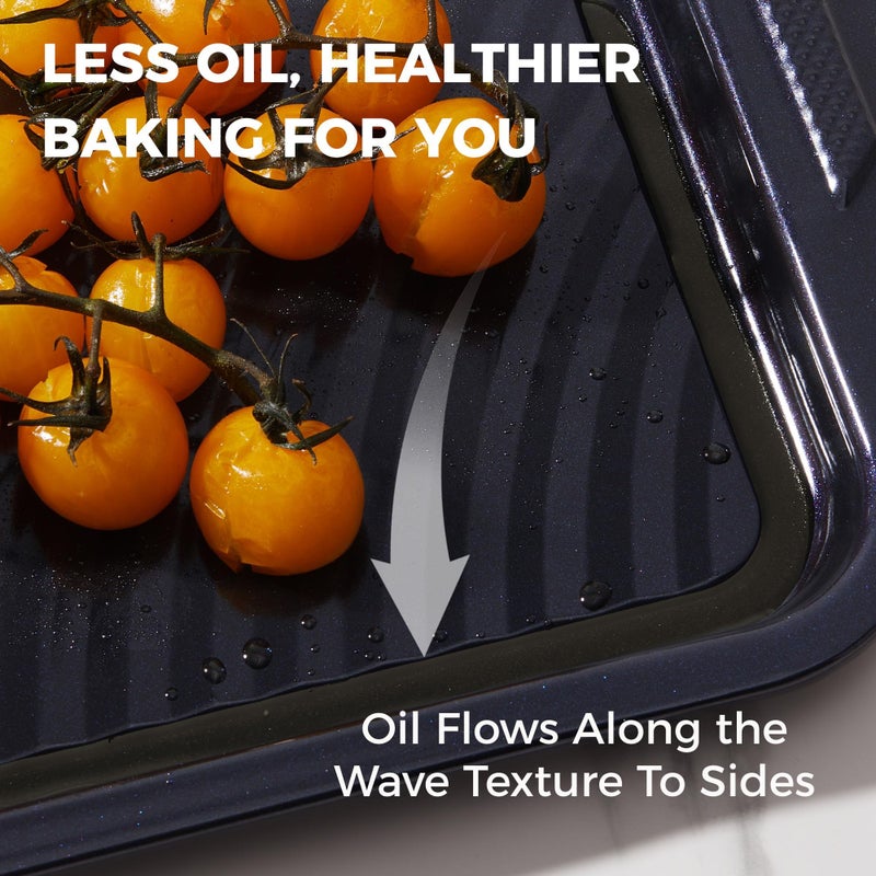 HONGBAKE 9-Piece Non Stick Baking Pans Set with Wave Texture for Reduced Oil, 0.8mm Thick Non Toxic Bakeware Sets, Includes Stackable Cookie Sheets for Oven Cooking, Cake Pan, Muffin Pan, Blue - Image 5