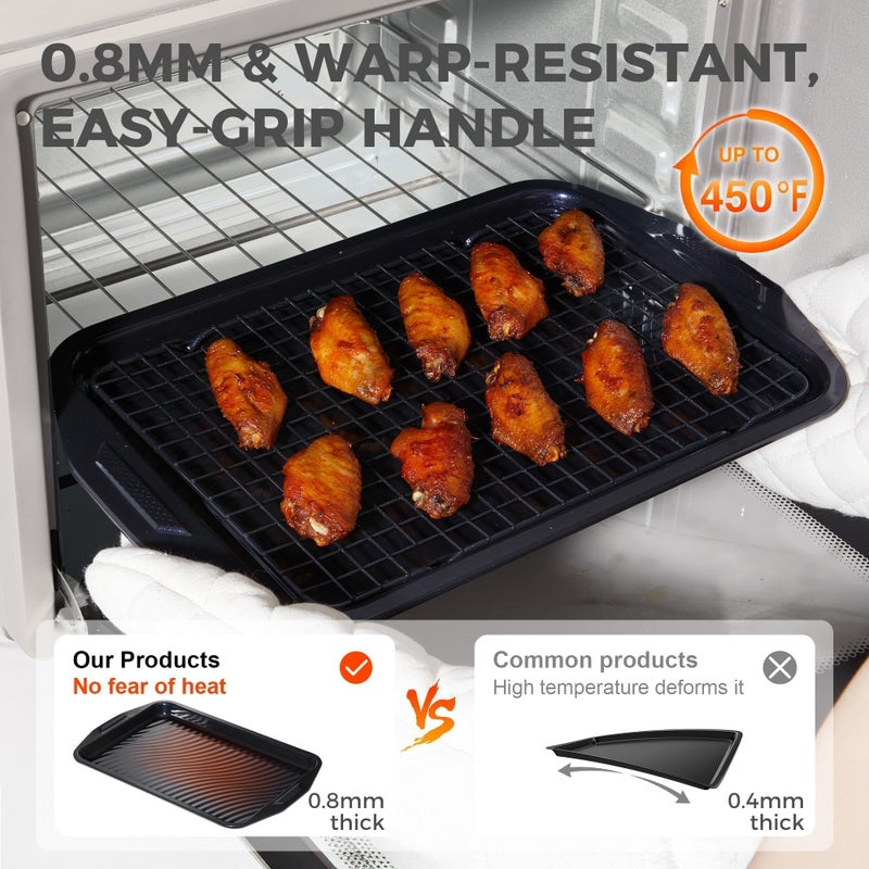 HONGBAKE 9-Piece Non Stick Baking Pans Set with Wave Texture for Reduced Oil, 0.8mm Thick Non Toxic Bakeware Sets, Includes Stackable Cookie Sheets for Oven Cooking, Cake Pan, Muffin Pan, Blue - Image 4