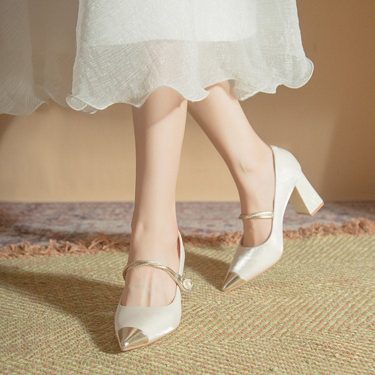Red Mary Jane High Heels Wedding Shoes Women Xiuhe Wedding Dress Bridal Shoes Single Shoes - Image 4