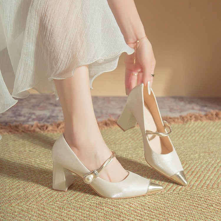 Red Mary Jane High Heels Wedding Shoes Women Xiuhe Wedding Dress Bridal Shoes Single Shoes - Image 2