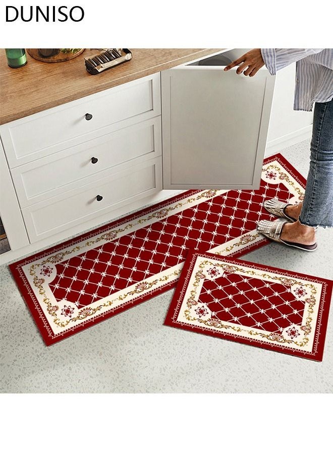 DUNISO - Set of 2 Non-Slip Kitchen Rugs and Mats Anti-Fatigue Hallway Kitchen Runner Rug Set Backing Floor Mat for Kitchen Laundry Bathroom Office 40*60cm&40*120cm - Image 1