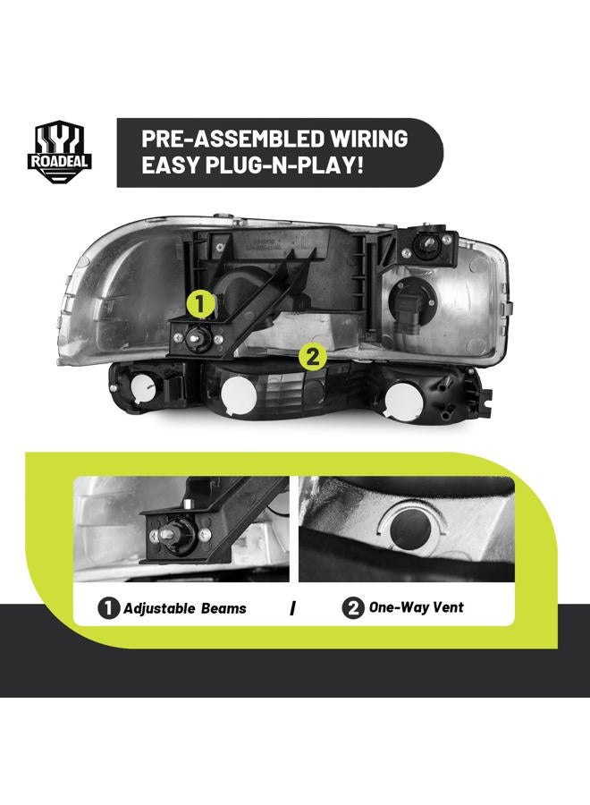 ROADEAL Headlights W/Bulbs for 1999-2007 GMC Sierra, for 2000-2006 GMC Yukon Halogen Headlamp Replacement Driver & Passenger Side - Image 5