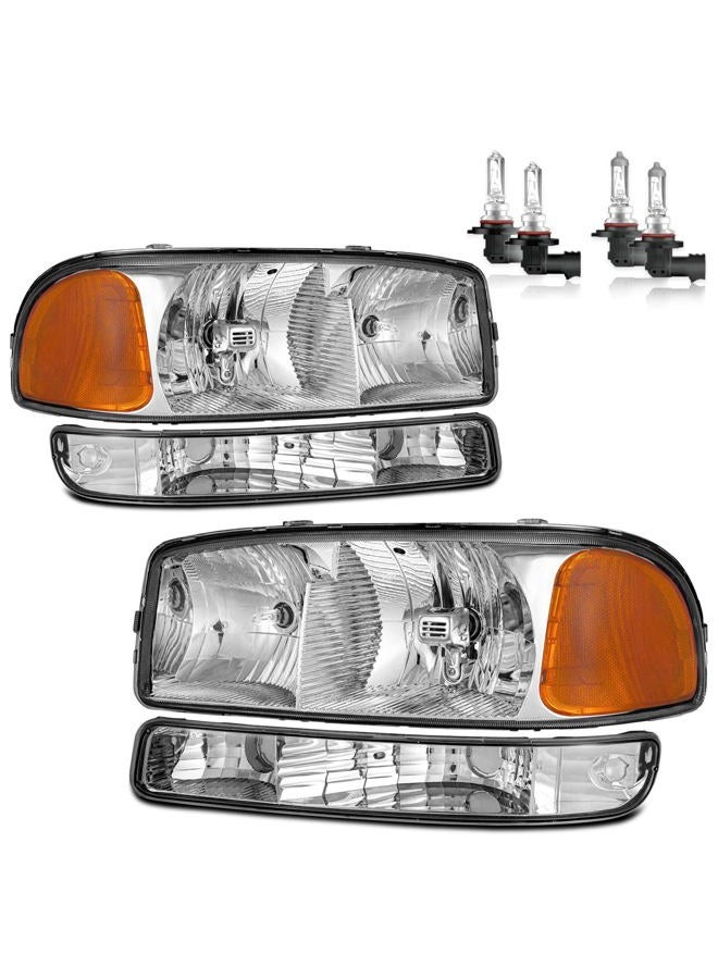 ROADEAL Headlights W/Bulbs for 1999-2007 GMC Sierra, for 2000-2006 GMC Yukon Halogen Headlamp Replacement Driver & Passenger Side - Image 1