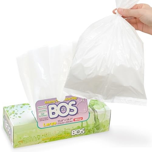 BOS Amazing Odor Sealing Disposable Bags for Diapers, Ostomy Bags, Pet Waste or any Sanitary Product Disposal -Durable and Unscented [Size:L, Color:White] (60 count, Pack of 1) - Image 1