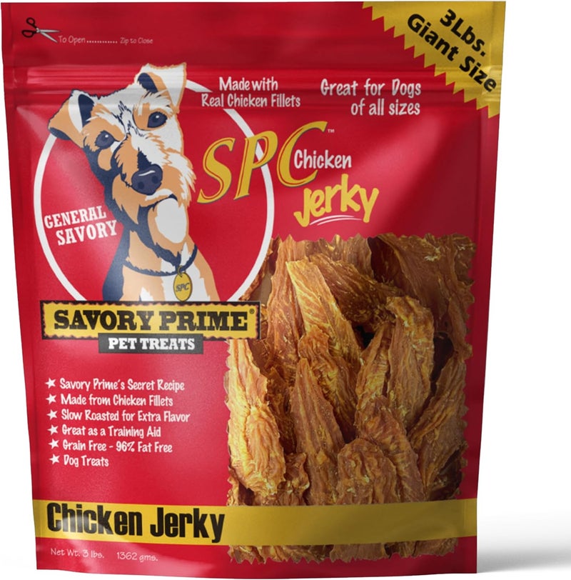 Savory Prime Chicken Jerky Treats for Dogs - 3 lbs (32 oz) - High Protein, Grain Free, 97% Fat Free - Image 1