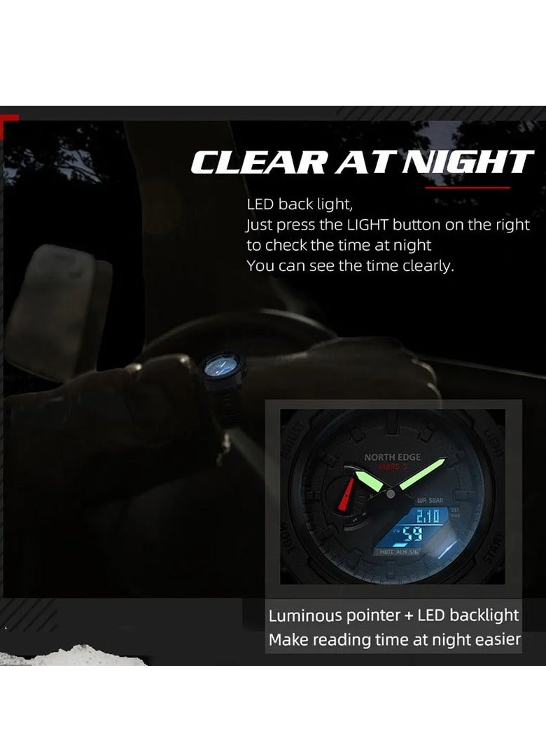 نورث إيدج ساعة عسكرية للرجال، ساعة رقمية مريحة وخفيفة الوزن، ساعة رياضية متينة مقاومة للماء بشاشة كبيرة، ساعة يد LED قوية ومتينة للرجال، (قطعة واحدة، أسود) - Image 3