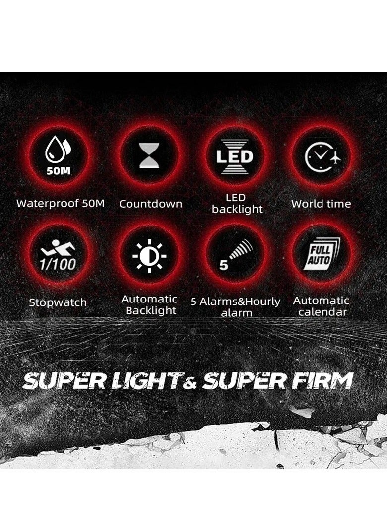 نورث إيدج ساعة عسكرية للرجال، ساعة رقمية مريحة وخفيفة الوزن، ساعة رياضية متينة مقاومة للماء بشاشة كبيرة، ساعة يد LED قوية ومتينة للرجال، (قطعة واحدة، أسود) - Image 4