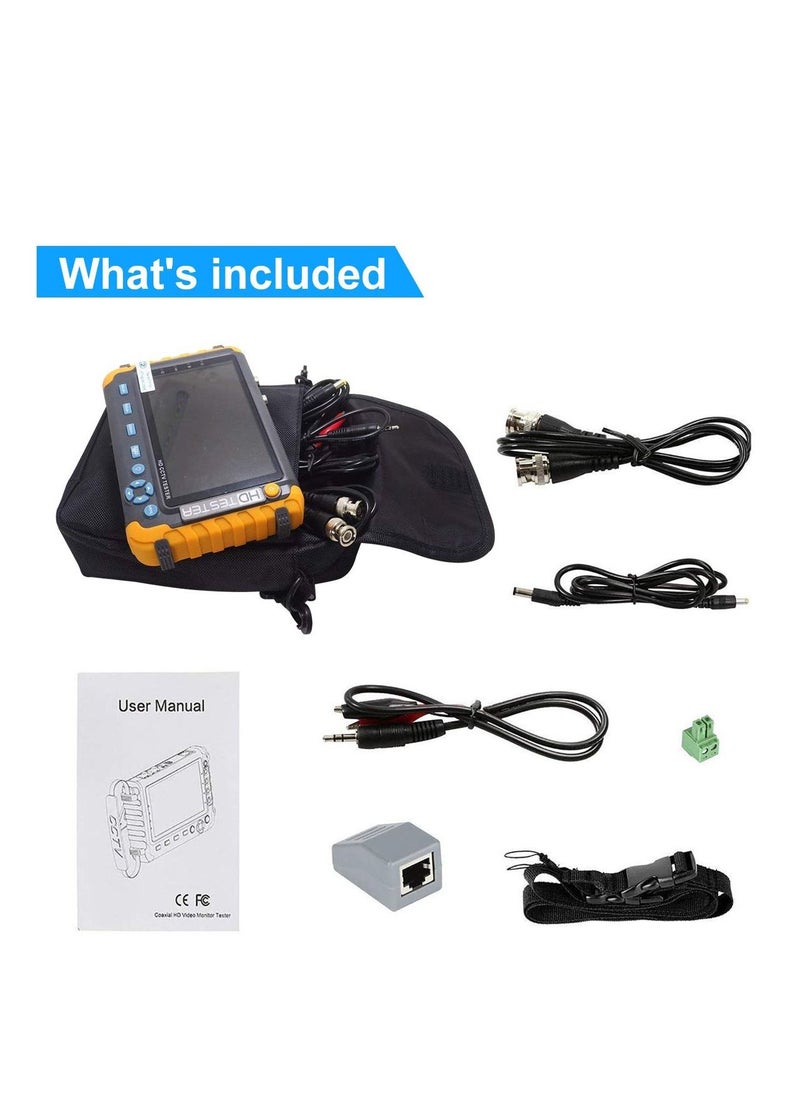 5 Inch 4 in 1 CCTV Monitor Camera Tester, AHD/TVI/CVI/CVBS Coaxial Analog Video Monitor Tester, UTP/PTZ Cable Test for 1080P/3 4 5 8MP, VGA HDMI Input/DC12V Output Camera Portable CCTV Tester
