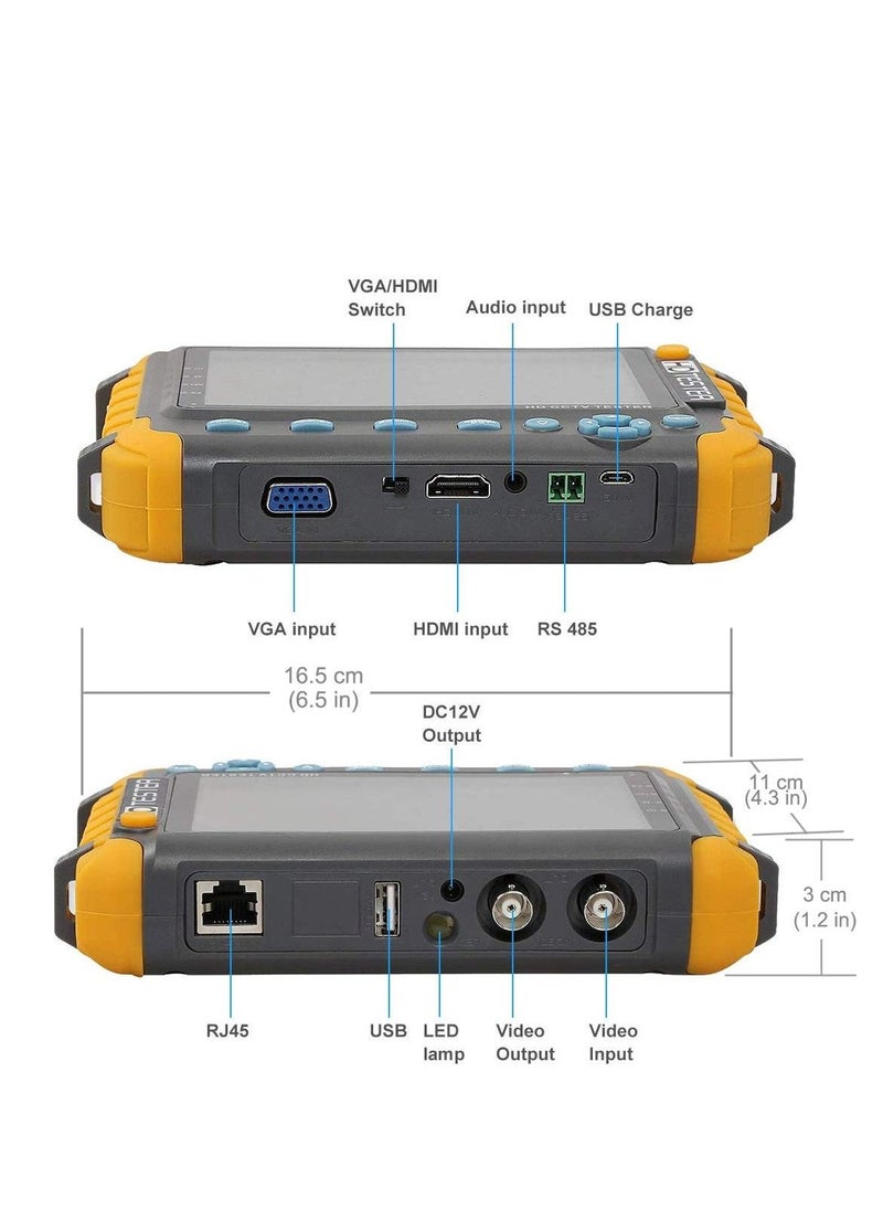 5 Inch 4 in 1 CCTV Monitor Camera Tester, AHD/TVI/CVI/CVBS Coaxial Analog Video Monitor Tester, UTP/PTZ Cable Test for 1080P/3 4 5 8MP, VGA HDMI Input/DC12V Output Camera Portable CCTV Tester