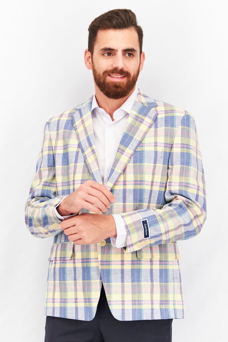 Club Room Men Regular Fit Solid Formal Blazer, Yellow Combo - Image 1