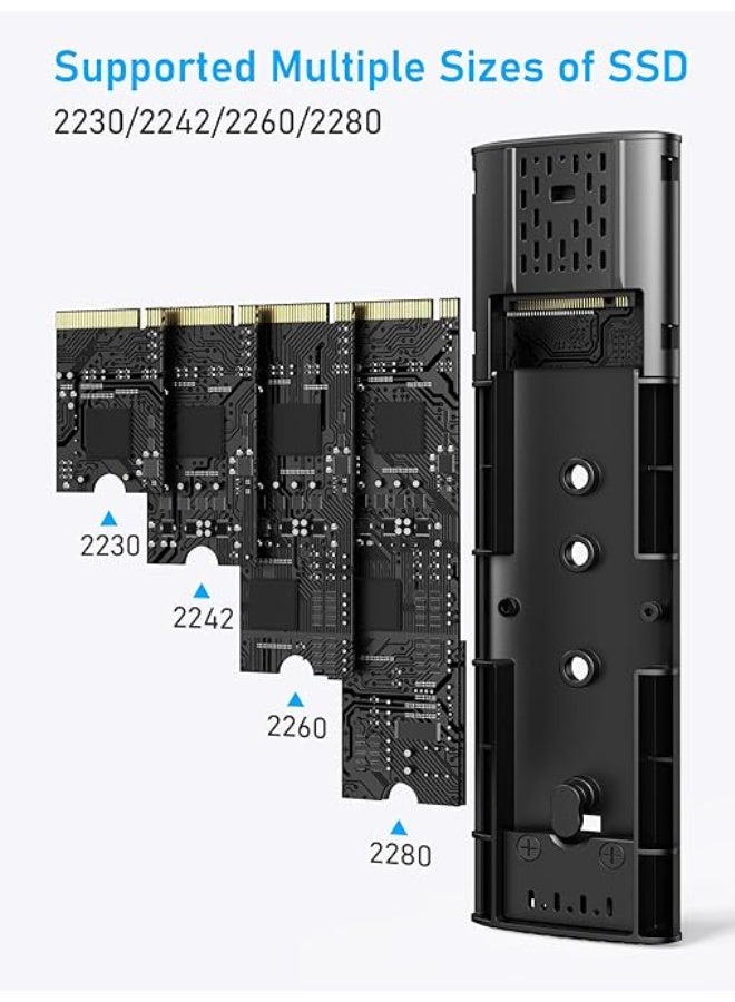 M.2 NVMe SSD Enclosure – Tool-Free 10Gbps USB 3.2 Gen 2 Adapter – Supports 2230/2242/2260/2280 M-Key NVMe/SATA SSD – USB-C & USB-A Cables Included – White  - Image 3