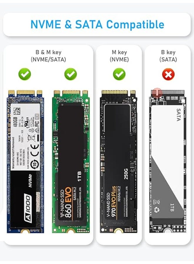 M.2 NVMe SSD Enclosure – Tool-Free 10Gbps USB 3.2 Gen 2 Adapter – Supports 2230/2242/2260/2280 M-Key NVMe/SATA SSD – USB-C & USB-A Cables Included – White  - Image 4