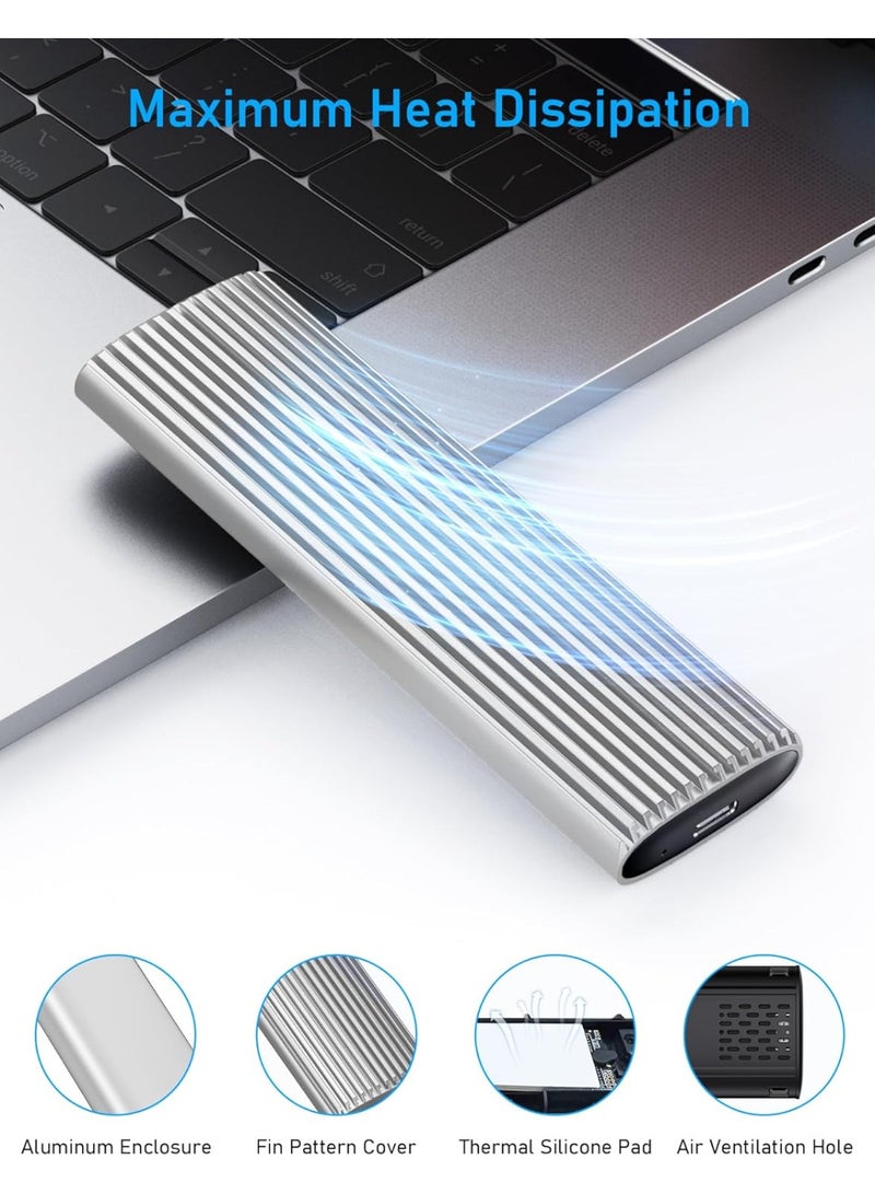 M.2 NVMe SSD Enclosure – Tool-Free 10Gbps USB 3.2 Gen 2 Adapter – Supports 2230/2242/2260/2280 M-Key NVMe/SATA SSD – USB-C & USB-A Cables Included – White  - Image 2