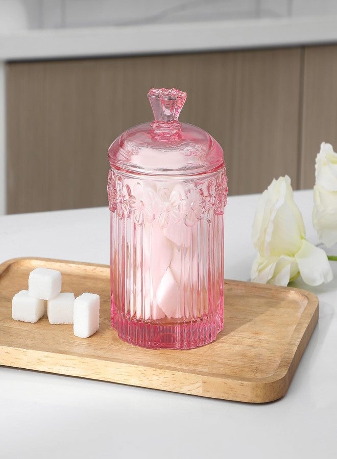 rejomiik 2 Pack Qtip Holder Glass Apothecary Jars with Lids Set Bathroom Canisters Dispenser Organizers and Storage for Cotton Swabs, Balls, Pads, Floss Picks, Candy, Pink - Image 5