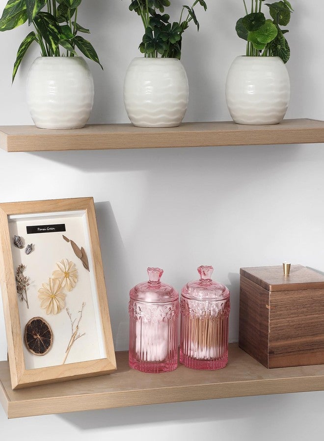 rejomiik 2 Pack Qtip Holder Glass Apothecary Jars with Lids Set Bathroom Canisters Dispenser Organizers and Storage for Cotton Swabs, Balls, Pads, Floss Picks, Candy, Pink - Image 3