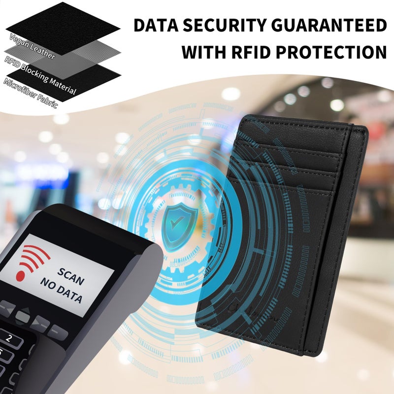 Chelmon Slim Wallet for Men, Minimalist Front Pocket RFID Blocking Credit Card Holder, Black Gene - Image 4