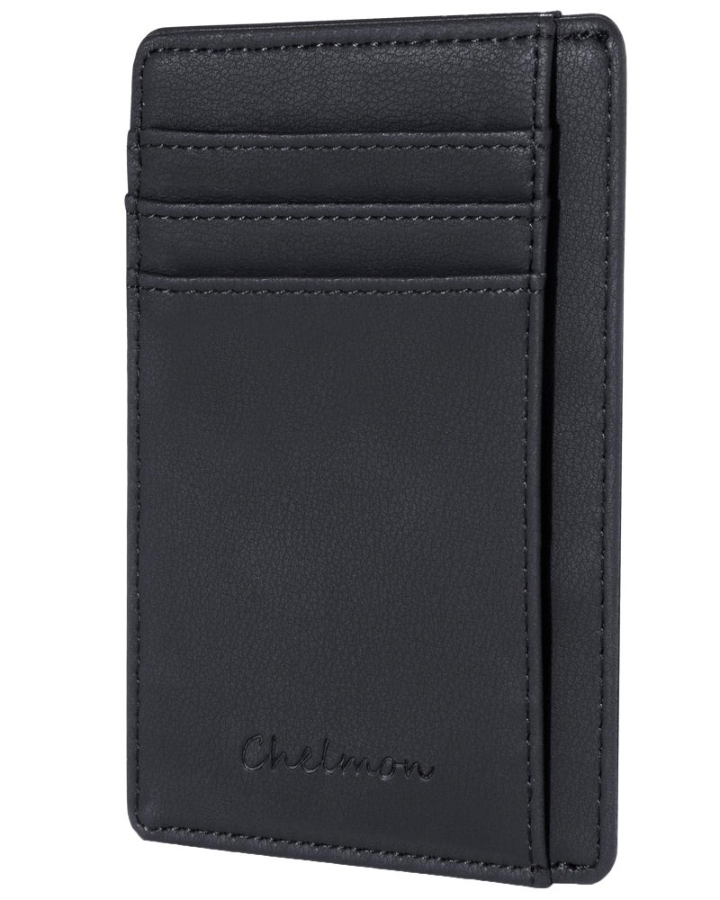 Chelmon Slim Wallet for Men, Minimalist Front Pocket RFID Blocking Credit Card Holder, Black Gene - Image 1