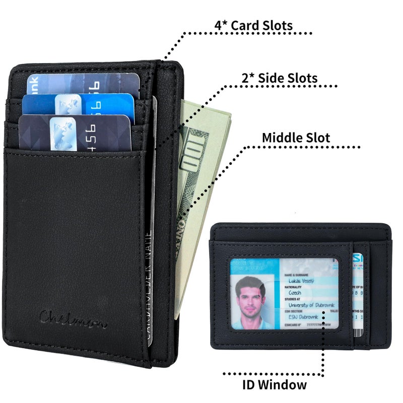 Chelmon Slim Wallet for Men, Minimalist Front Pocket RFID Blocking Credit Card Holder, Black Gene - Image 2