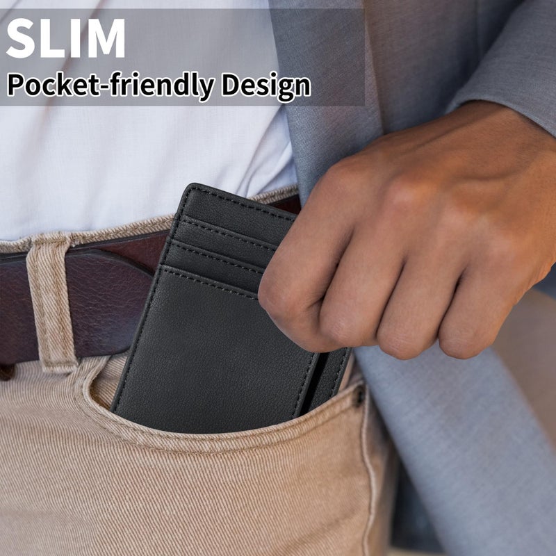 Chelmon Slim Wallet for Men, Minimalist Front Pocket RFID Blocking Credit Card Holder, Black Gene - Image 5