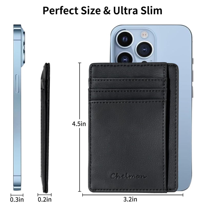 Chelmon Slim Wallet for Men, Minimalist Front Pocket RFID Blocking Credit Card Holder, Black Gene - Image 3