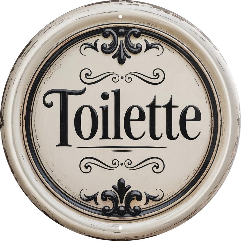 AWISZZZ Toilette French Metal Sign 8x8in Round Bathroom Plaque for Restroom Wall Decor Language Gift - Image 1