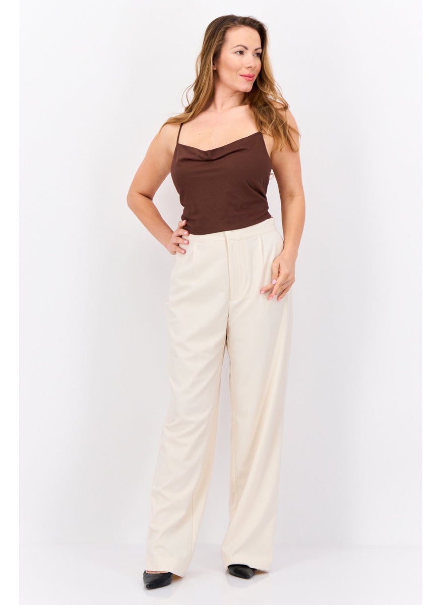 MANGO Women Scoop Neck Sleeveless Plain Tank Top, Brown  - Image 2
