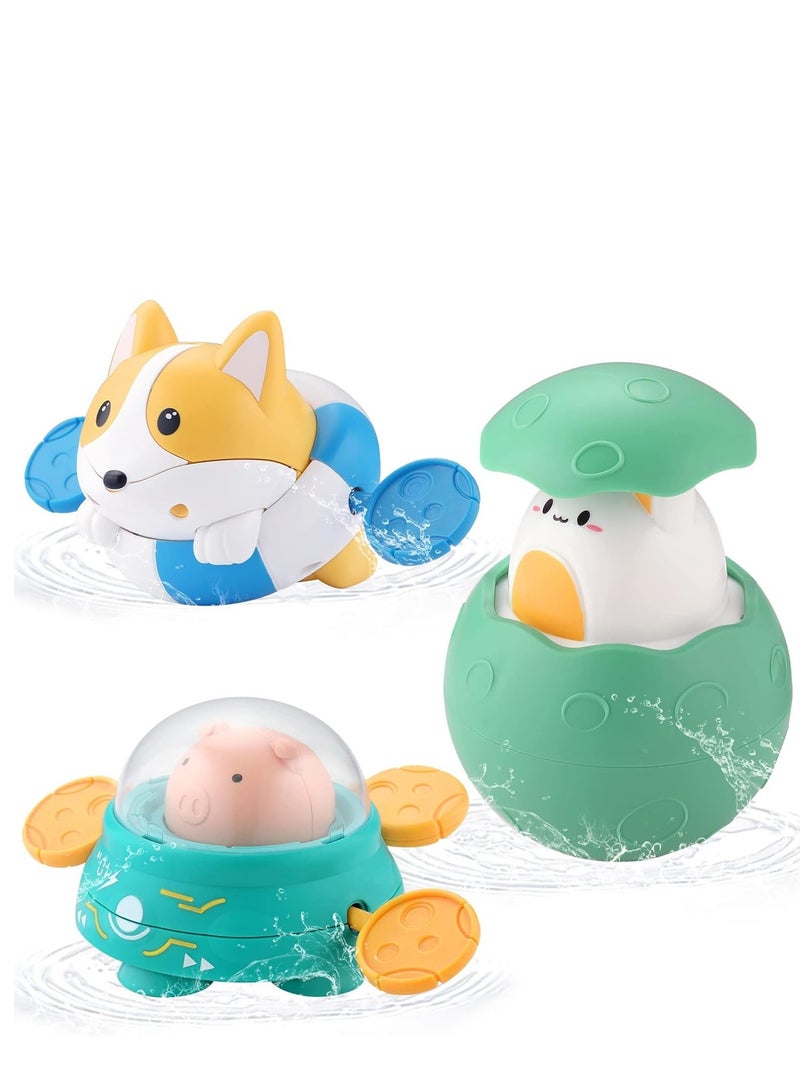 SYOSI Baby Bath Toys, Floating Wind Up Toys Spray Bathing Tub Fountain Toys for Toddlers 1-3, Shower and Floating Toys, Pool Bath Time Bathtub Pool Sprinkle Bath Toy for Kids Children, 3 Pack - Image 1