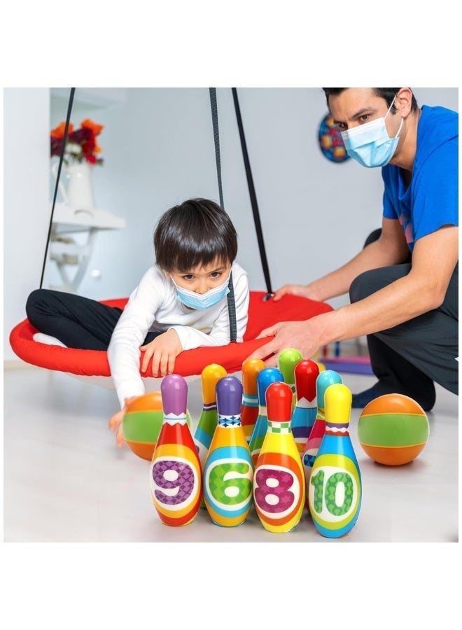 DAT Soft Bowling Set Toy with Number Pins & Soft Ball, 10-Piece, Multicolor, for Kids Indoor Play - Image 3