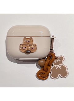 For AirPods 4 Headphone Set Cartoon Diy Doll Pendant Apple 1/2 Generation/pro2 Bluetooth Soft Case Bracelet-Color:Beige Soft Shell + Pendant-Three Bears-Model:Airpods 4 (protective Case)